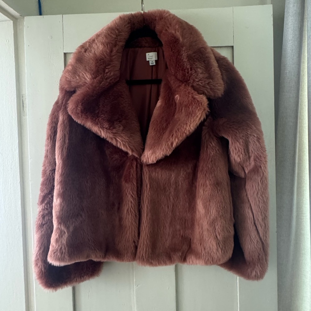 A New Day Faux Fur Jacket • Dusty Rose • Cropped Plush Coat • Size M